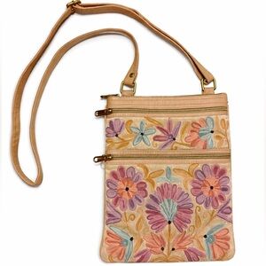 Floral Embroidered Leather Crossbody Bag
